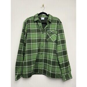 Columbia Mens Fleece Lined Flannel Shirt Size Medium Green Plaid Button Top